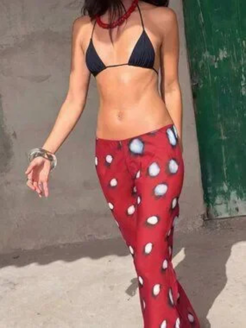 Red Elegant Asymmetrical Ruched Twist Flare Pants